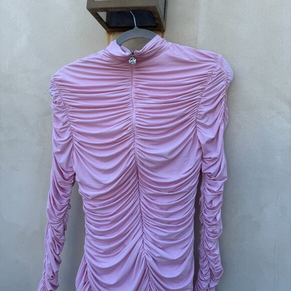 H&M Magda Butrym Bodycon Crepe Mini Dress Mock Neck Rose Appliqué Stretch Jersey - Picture 10 of 11